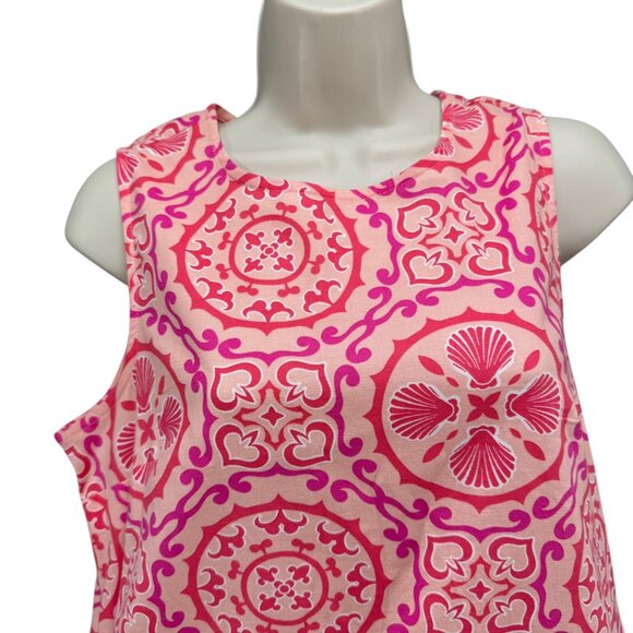 Crown & Ivy Mini Dress Pink Red Medallion Print Sleeveless Pockets Cotton Size S - Picture 2 of 11